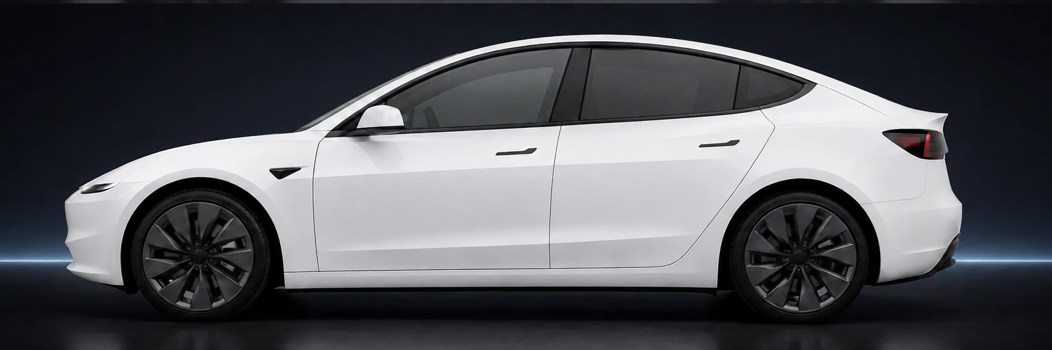White electric sedan after professional automotive window tint installation.