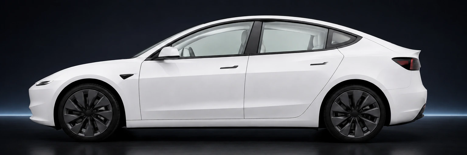 White electric sedan before professional automotive window tint installation.